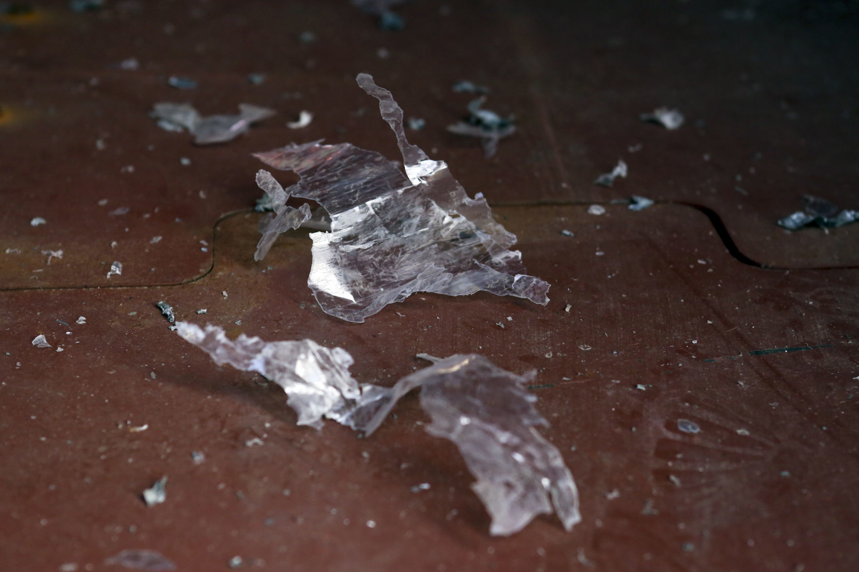 A plastic membrane blown to bits